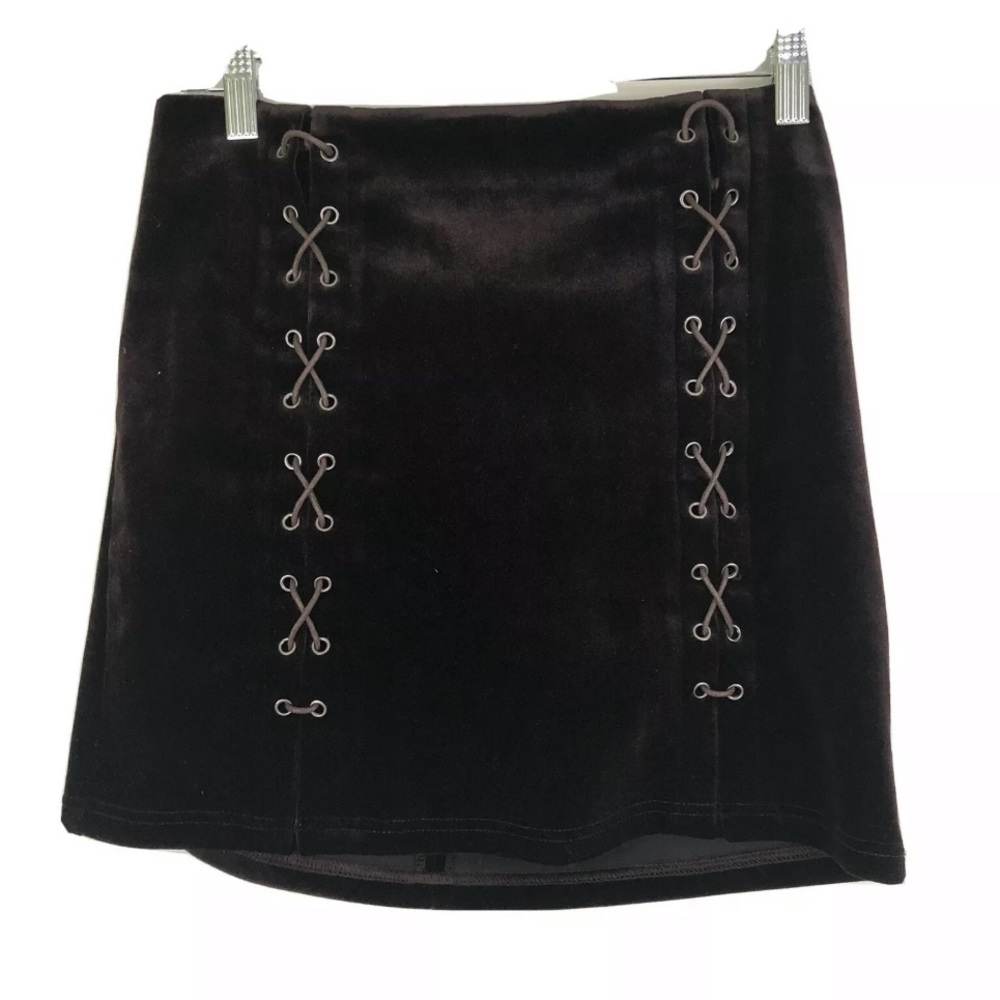 Forever 21 Black Velvet Lace-Up Mini Skirt